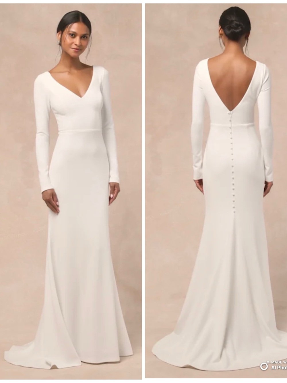 Lulus XS Feeling of Forever White Long Sleeve Mermaid Wedding Dress NWT